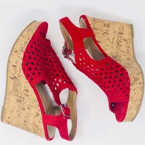 Vibrant Red Woven Wedge Sandals